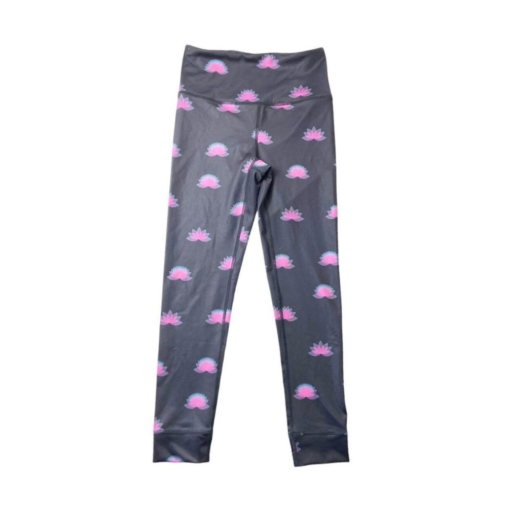 Free People Charcoal Leggings with Pink Floral Design